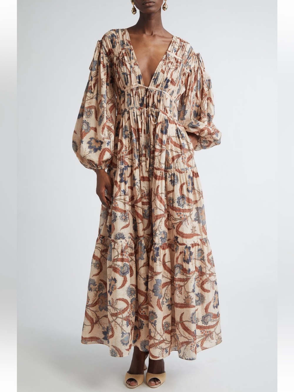 ZIMMERMANN Ascension Tie Billow Long Sleeve Tiered Maxi Dress